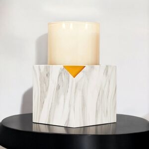 NEW BBW White Marble & Gold Cut-Out Corner Pedestal 3 Wick Candle Holder